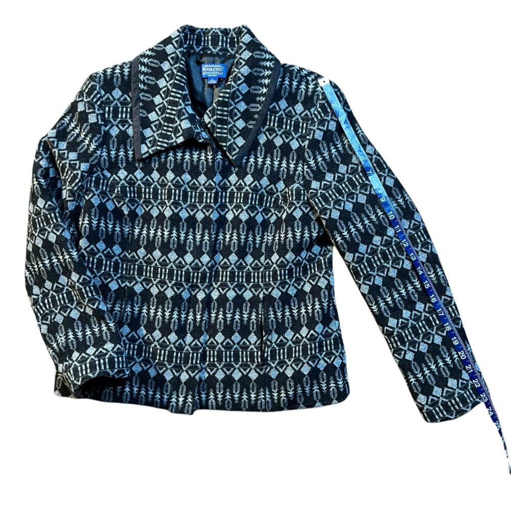 Women's Pendleton 100% Wool Jacquard Pattern Zipper Jacket Coat Blazer - Large - Picture 13 of 15